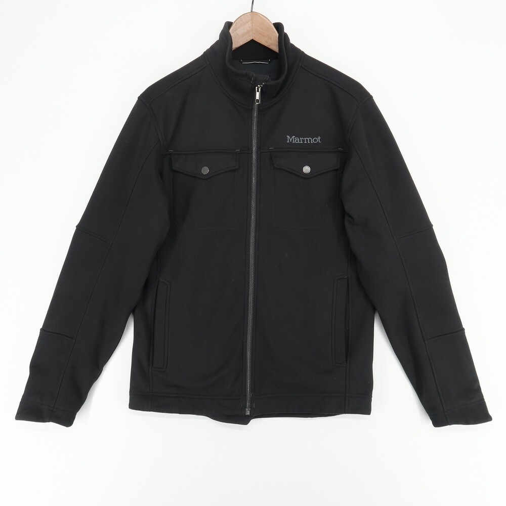 Marmot Jacket Mens Small Black Softshell Full Zip Chest Pockets Outdoor Coat